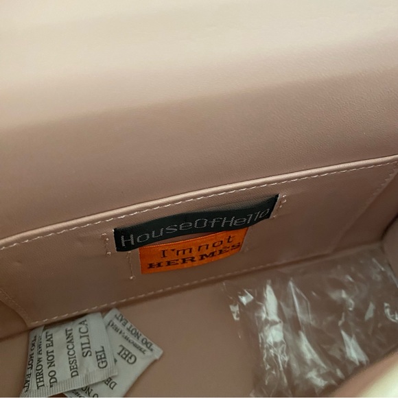 HOUSE OF HELLO Epsom Light Pink Leather Gold Satchel Bag Crossbody Dual Strap B4 - Picture 7 of 11